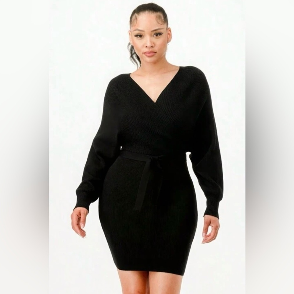 SHEIN Curve Off Shoulder Ribbed Sweater Dress W/ Belt Wrap Design 2X - NEW